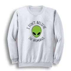 Uzaylı Alien Baskılı Bisiklet Yaka Sweatshirt