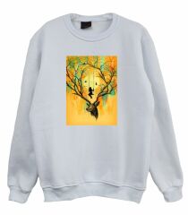 Geyik Ağaç Baskılı Sweatshirt