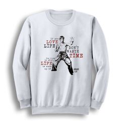 Bruce Lee Baskılı Bisiklet Yaka Sweatshirt