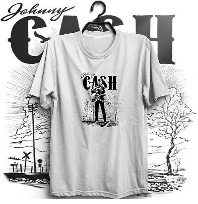 Johnny Cash Ti ort Bask l T shirt BEYAZ L