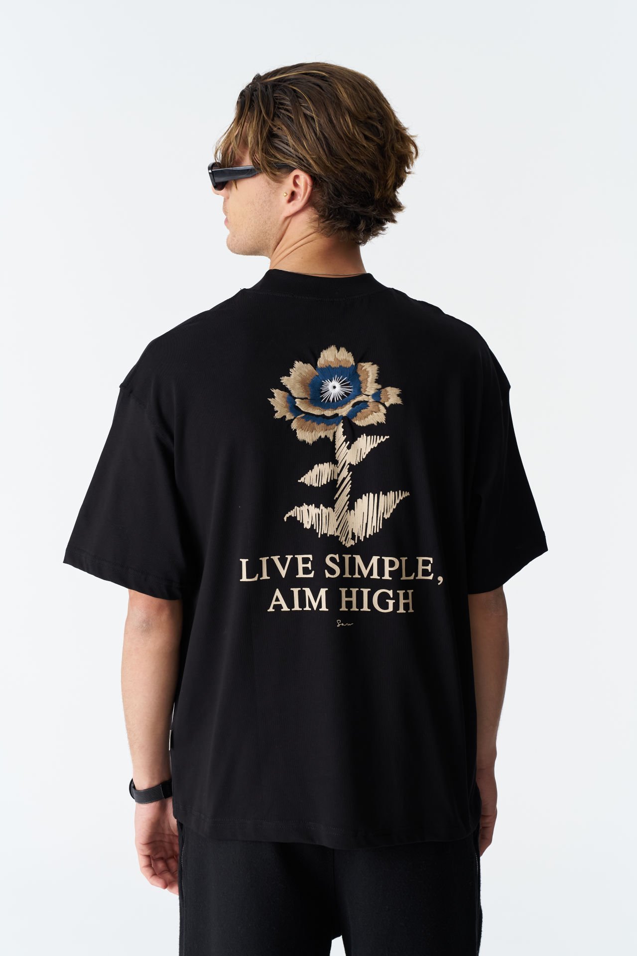 LIVE SIMPLE AIM HIGH Baskılı, Nakışlı Unisex %100 Pamuk T-shirt