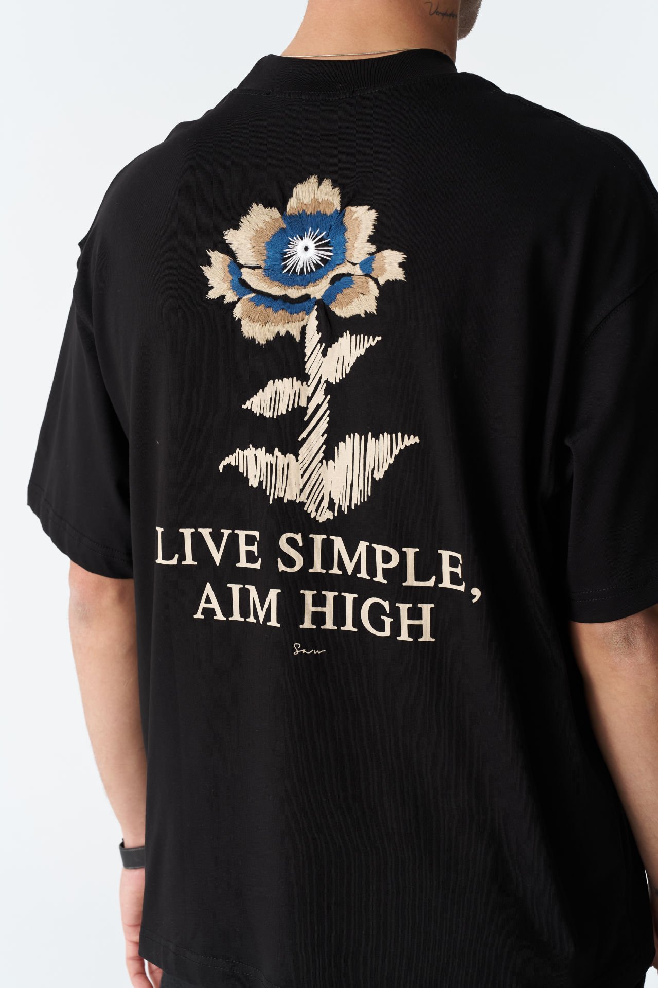 LIVE SIMPLE AIM HIGH Baskılı, Nakışlı Unisex %100 Pamuk T-shirt