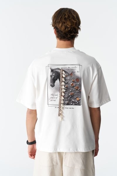 At Baskılı, Nakışlı, Örgülü Unisex %100 Pamuk T-shirt