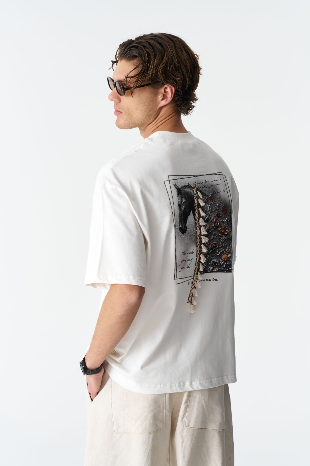 At Baskılı, Nakışlı, Örgülü Unisex %100 Pamuk T-shirt