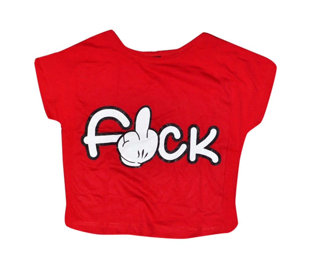FUCK Baskılı Göbek Üstü-Yarım T-shirt