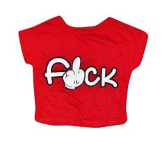 FUCK Baskılı Göbek Üstü-Yarım T-shirt