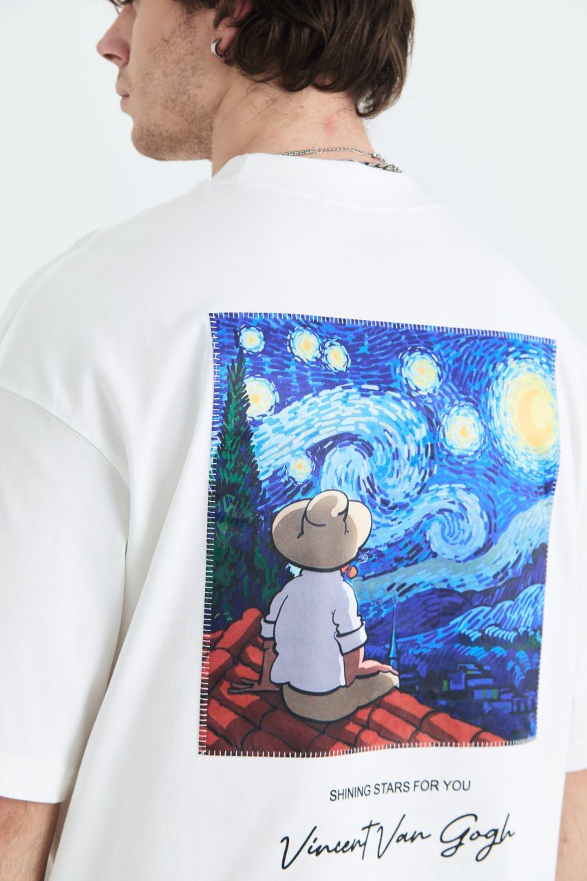 Vincent Van Gogh Baskılı, Nakışlı Unisex %100 Pamuk T-shirt