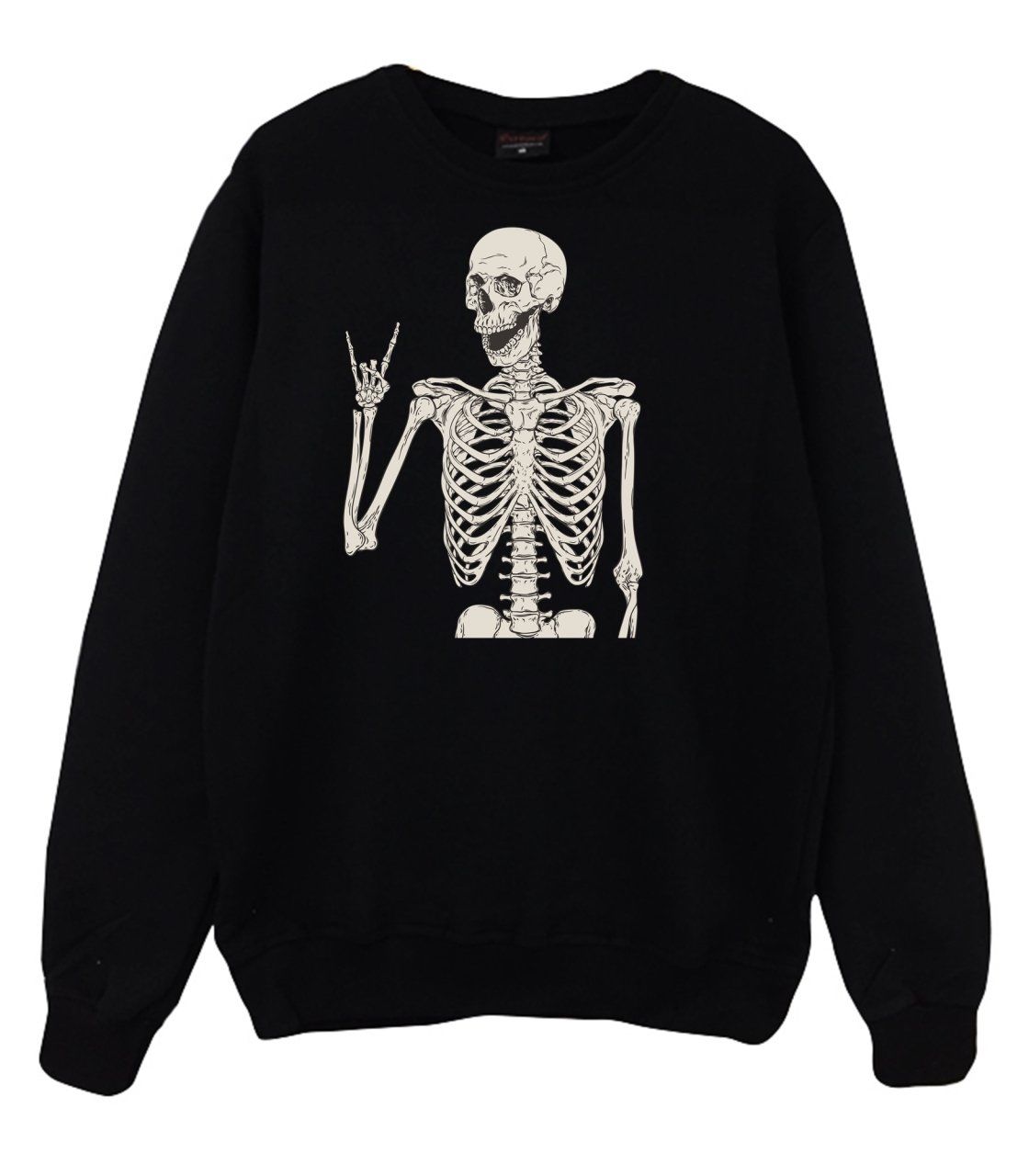 İskelet Rib Cage Kurukafa Baskılı Sweatshirt