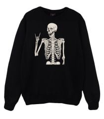 İskelet Rib Cage Kurukafa Baskılı Sweatshirt