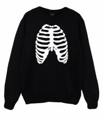 İskelet Rib Cage Kurukafa Baskılı Sweatshirt