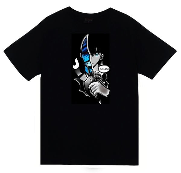 Solo Leveling Arise Anime Baskılı Unisex %100 Pamuk Siyah T-shirt