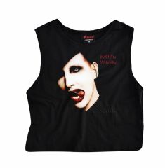 Marilyn Manson Baskılı Göbek Üstü-Yarım T-shirt