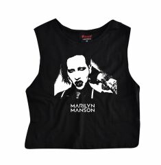 Marilyn Manson Baskılı Göbek Üstü-Yarım T-shirt