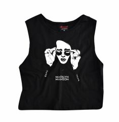 Marilyn Manson Baskılı Göbek Üstü-Yarım T-shirt