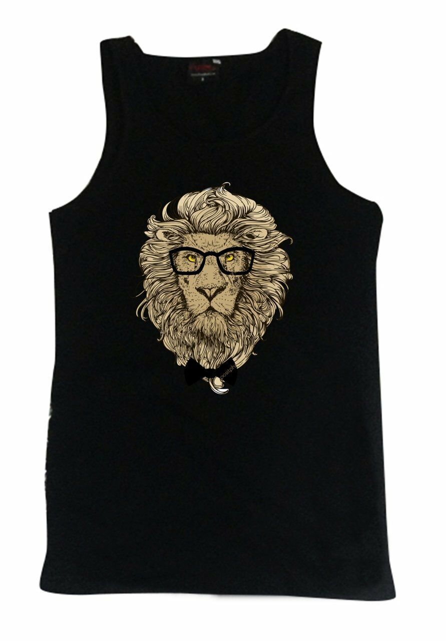 Gözlüklü Aslan Baskılı Sıfır Kol T-Shirt