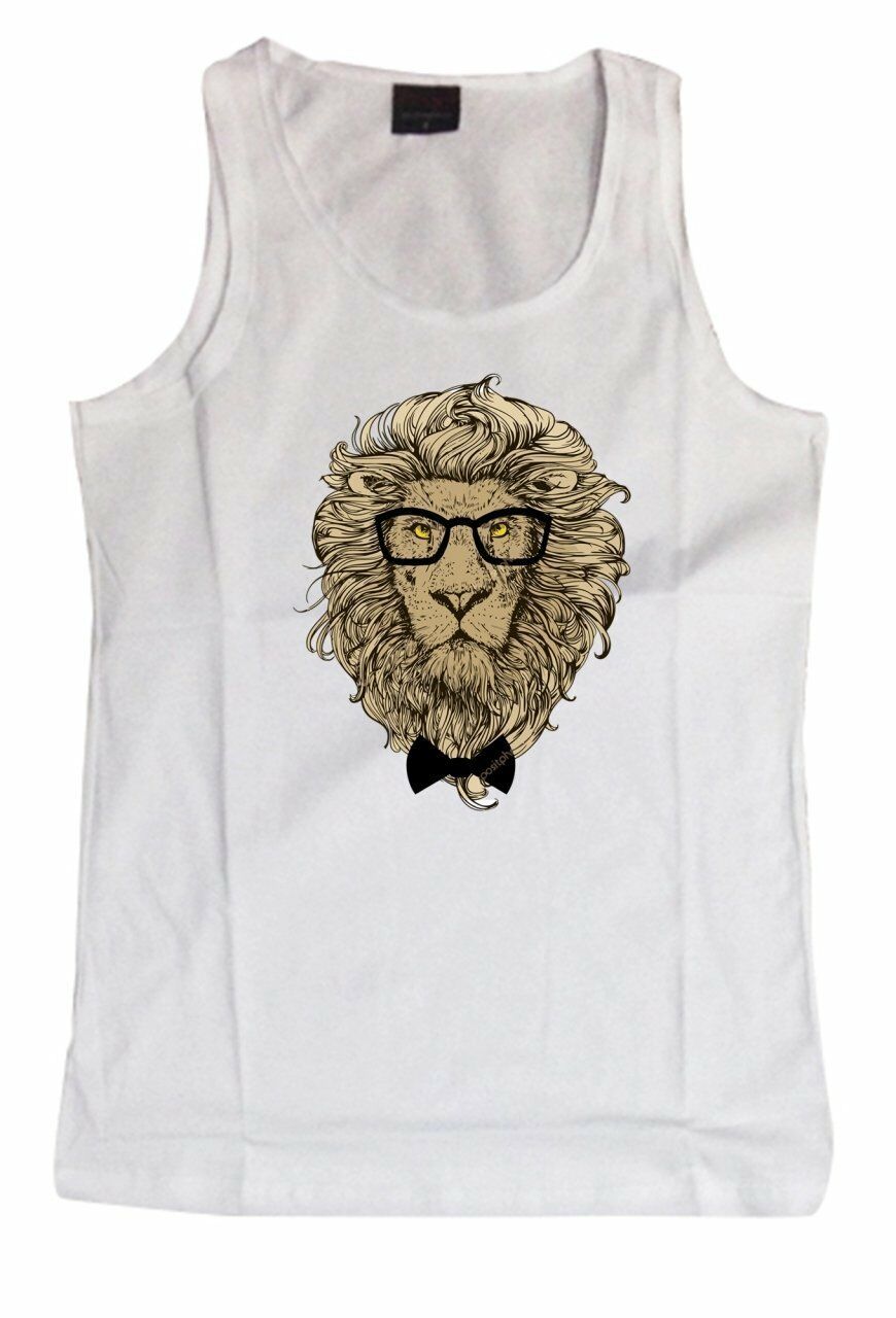 Gözlüklü Aslan Baskılı Sıfır Kol T-Shirt