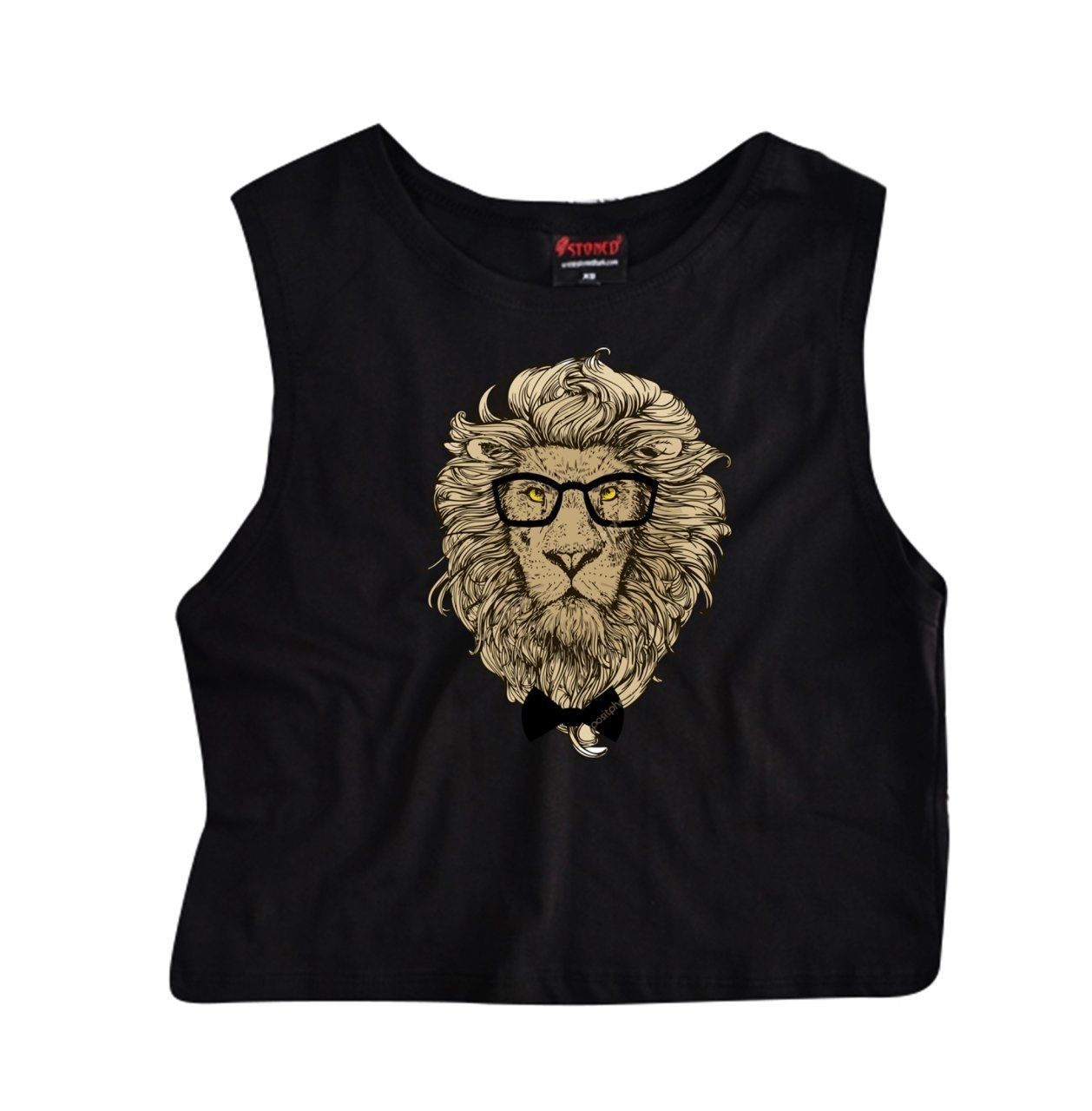Aslan Gözlüklü Crop Top Baskılı Göbek Üstü-Yarım T-shirt