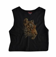 Kaplan Crop Top Baskılı Göbek Üstü-Yarım T-shirt