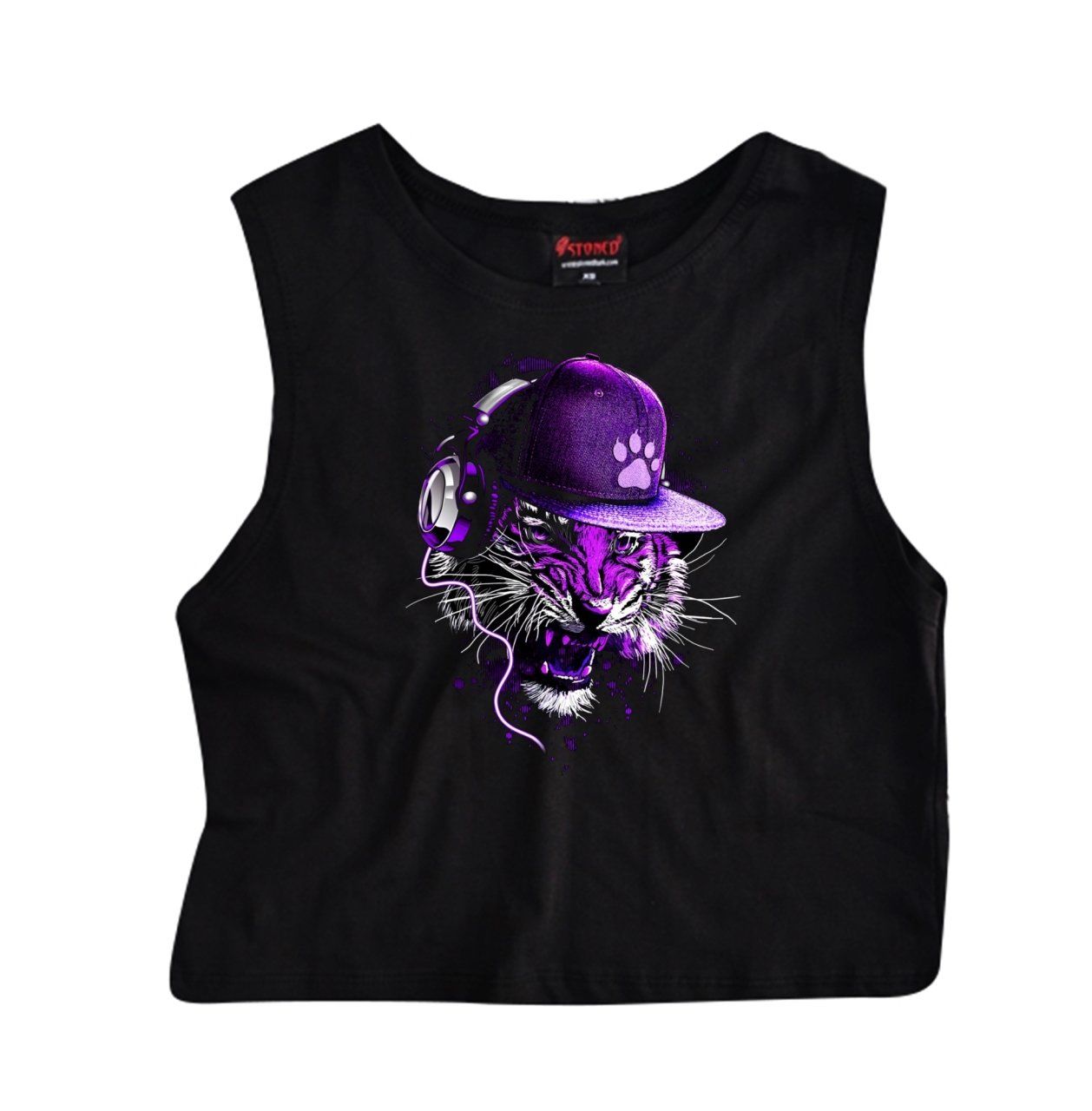 Kaplan Crop Top Baskılı Göbek Üstü-Yarım T-shirt