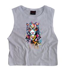 Kaplan Crop Top Baskılı Göbek Üstü-Yarım T-shirt