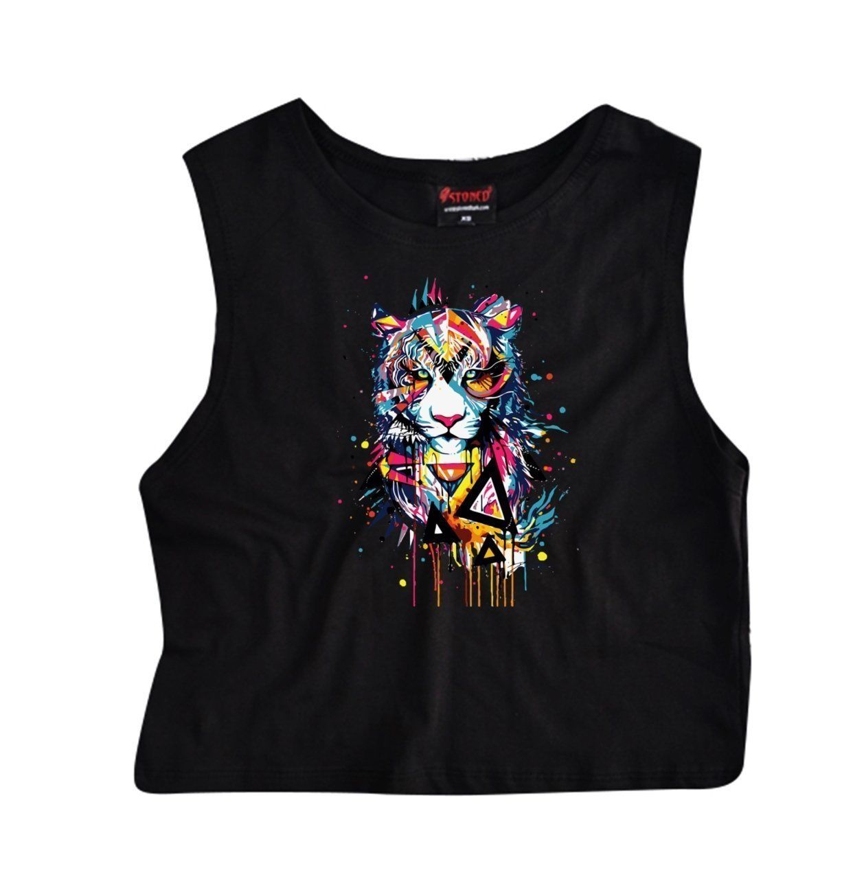 Kaplan Crop Top Baskılı Göbek Üstü-Yarım T-shirt