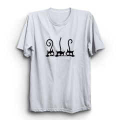 Kediler ve Kuyruklar Baskılı Tshirt