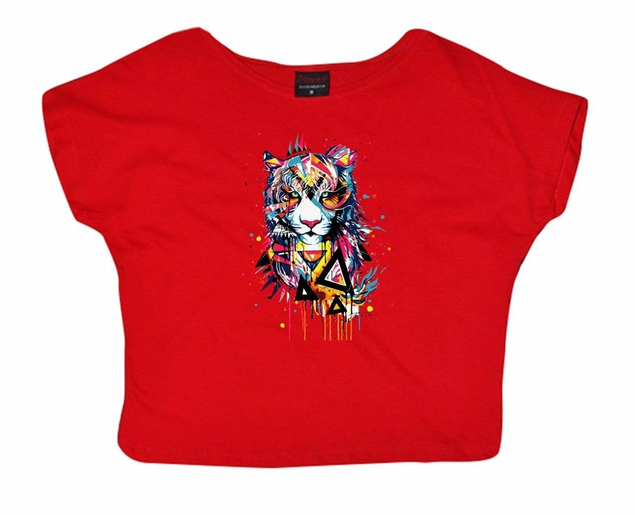 Kaplan Crop Top Baskılı Göbek Üstü-Yarım T-shirt