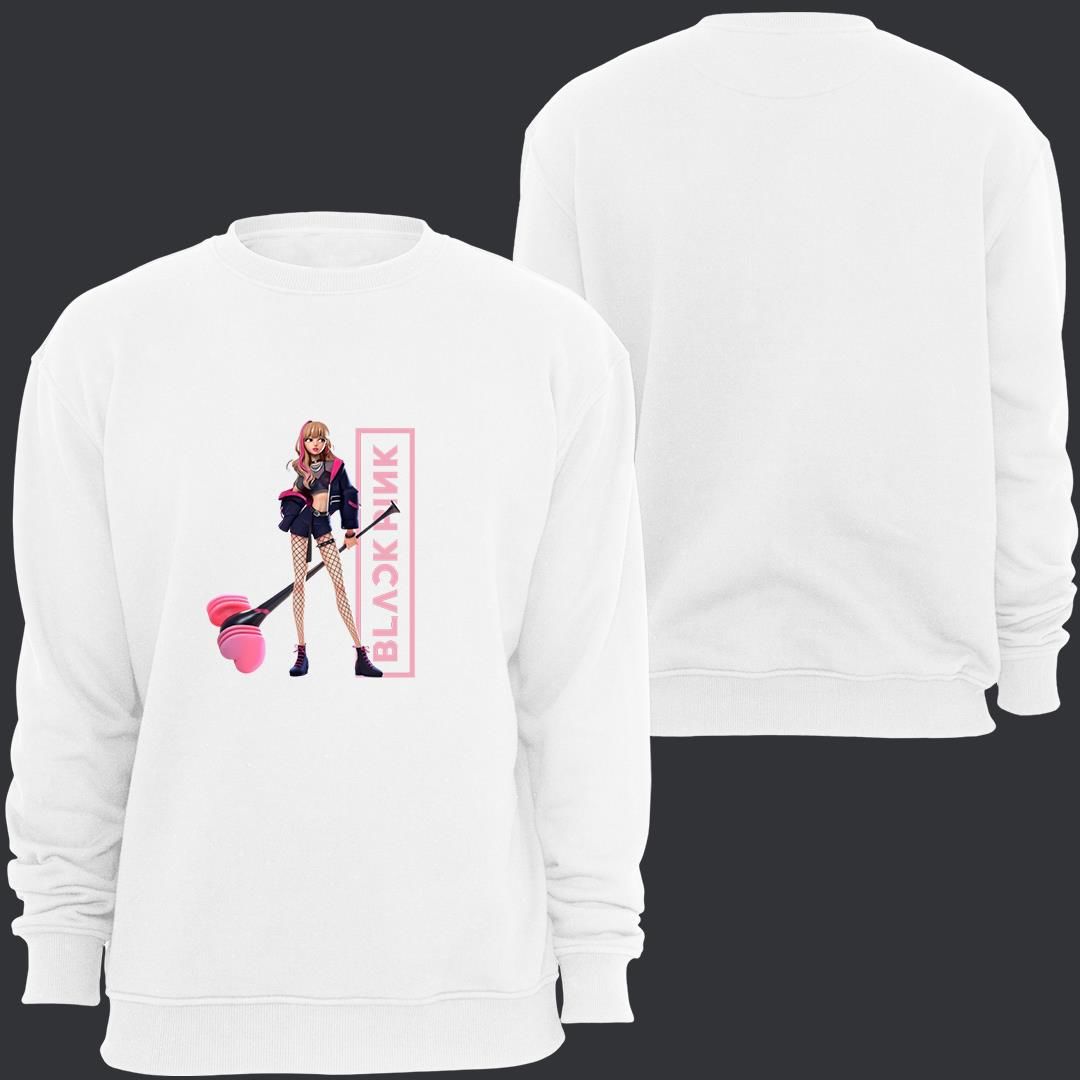 Blackpink ( KPop , Black Pink ) Baskılı Bisiklet Yaka Sweatshirt