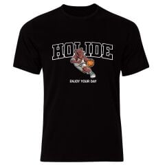 Basketbolcu Sevimli Ayıcık Baskılı Özel Tasarım Unisex Siyah Tshirt