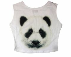 PANDA Baskılı Göbek Üstü-Yarım T-shirt