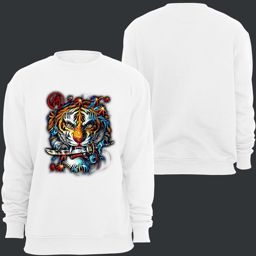 Aslan Baskılı Özel Tasarım Unisex Bisiklet Yaka Sweatshirt