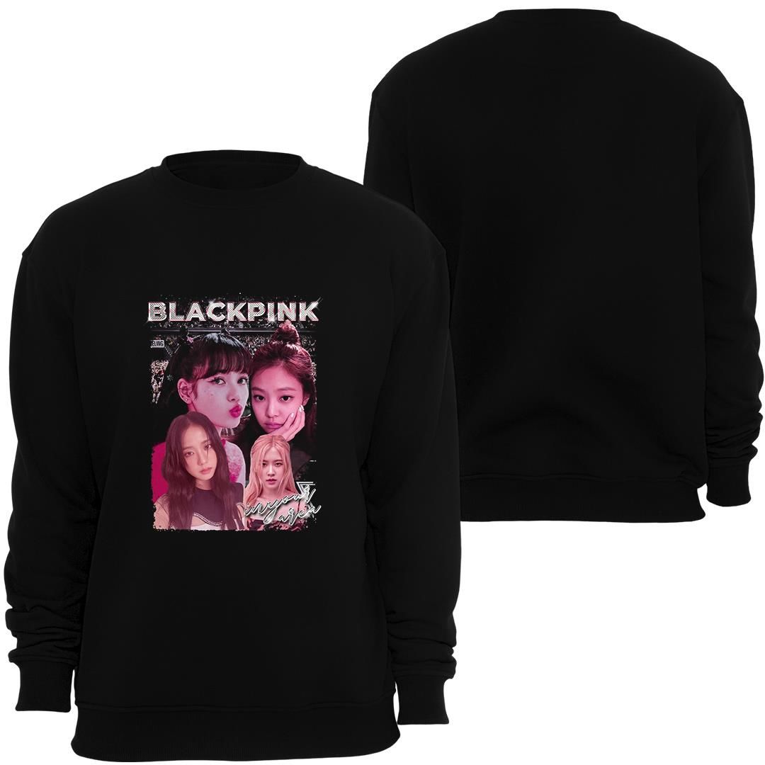 Blackpink ( KPop , Black Pink ) Baskılı Bisiklet Yaka Sweatshirt SİYAH - 2XL