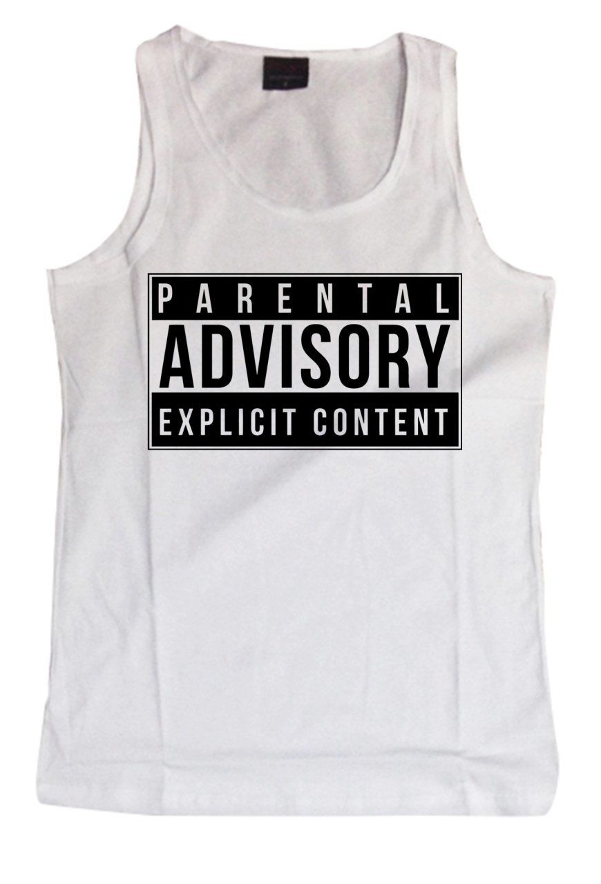 Parental Advisory Baskılı Sıfır Kol T-Shirt