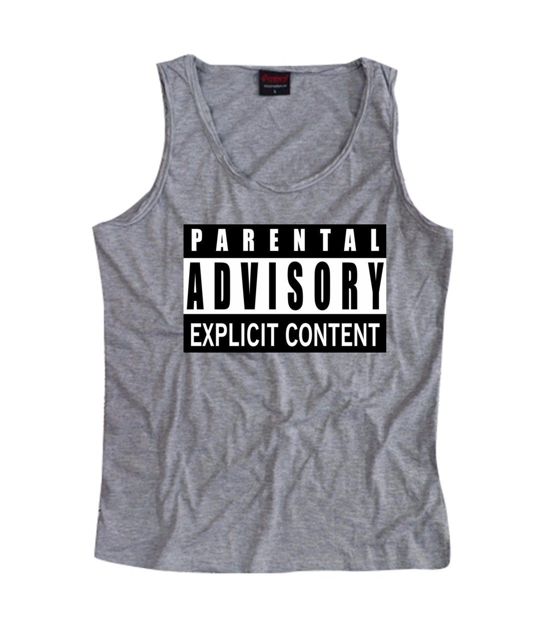 Parental Advisory Baskılı Sıfır Kol T-Shirt
