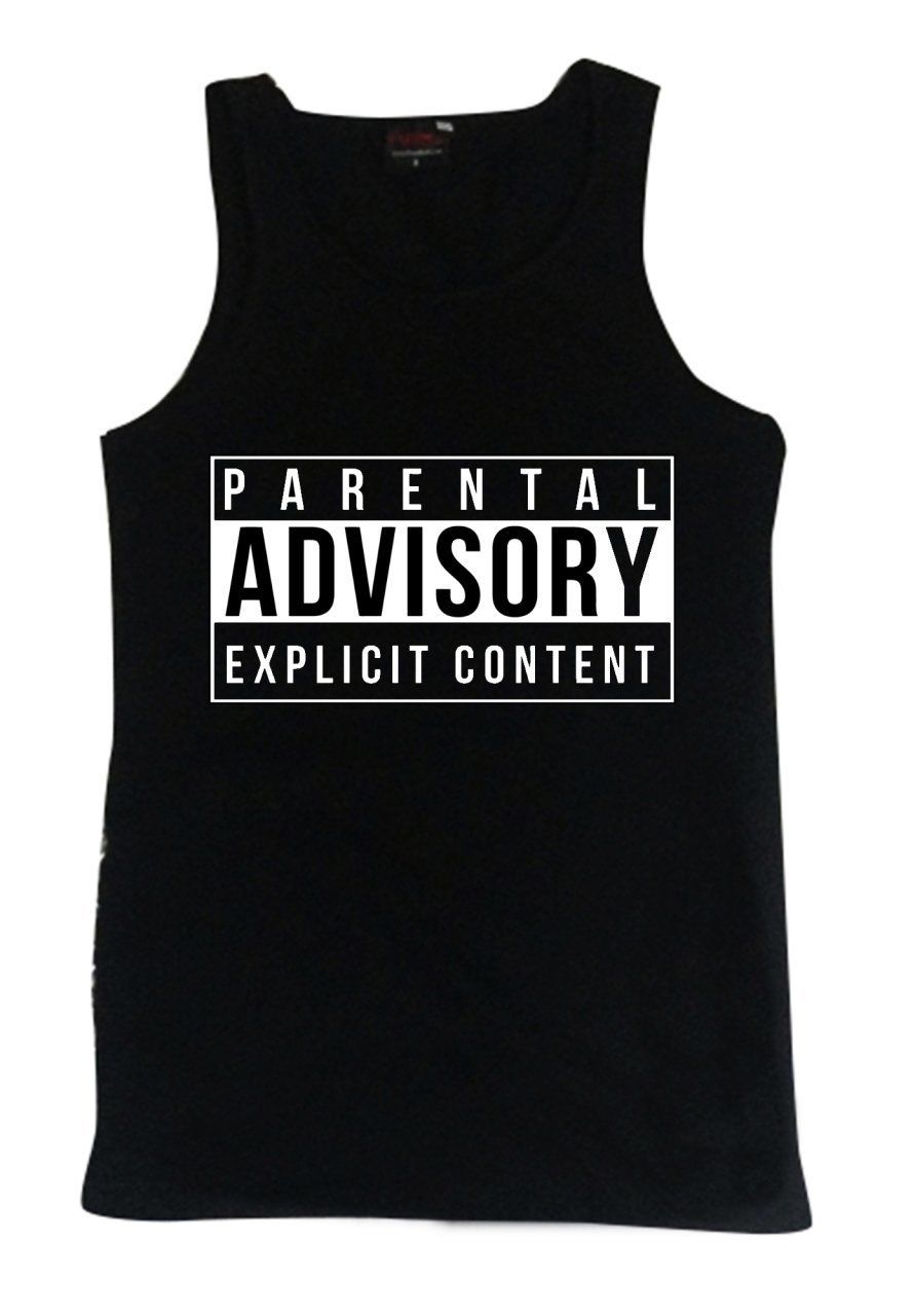 Parental Advisory Baskılı Sıfır Kol T-Shirt