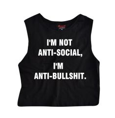 I'M ANTI SOCIAL Baskılı Göbek Üstü-Yarım T-shirt