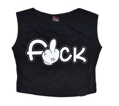 FUCK Baskılı Göbek Üstü-Yarım T-shirt