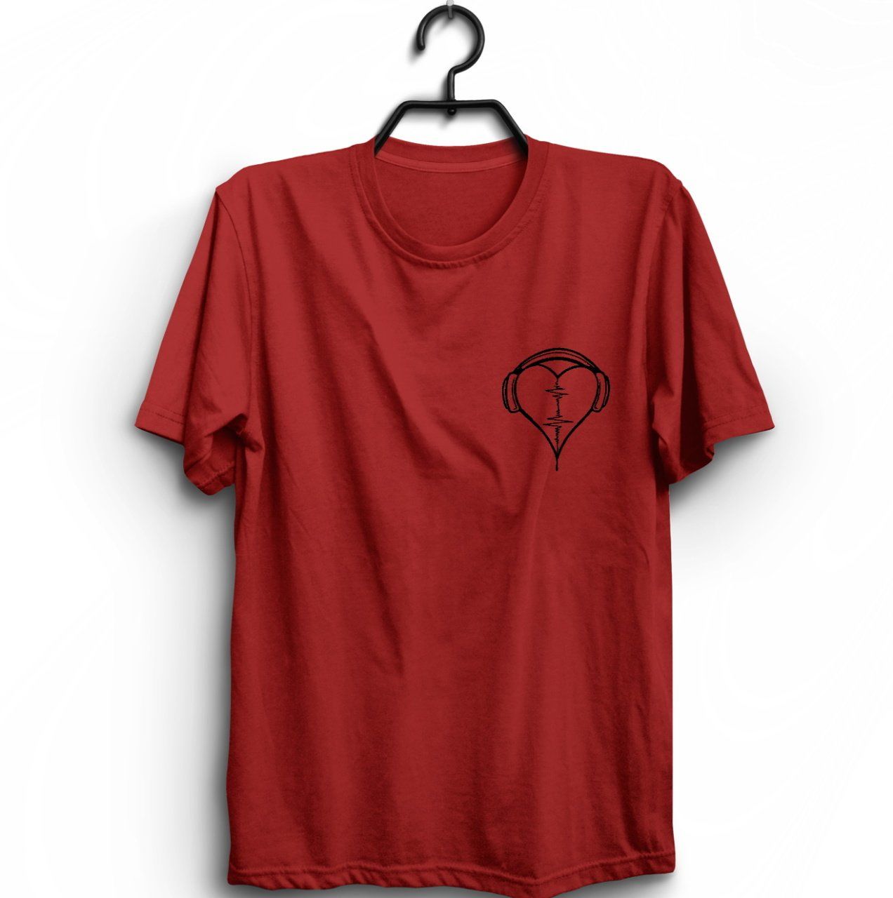 Kulaklık Kalp Ritim  Müzik Baskılı T-shirt