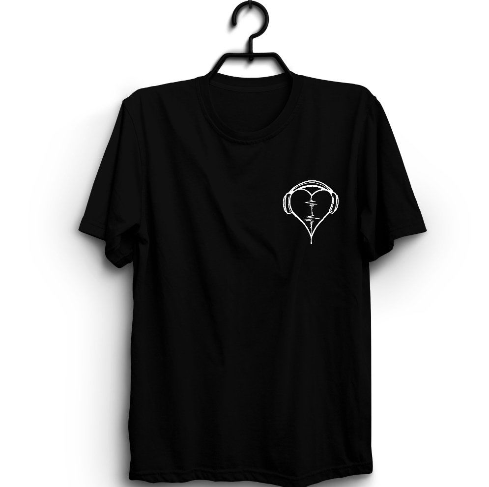 Kulaklık Kalp Ritim  Müzik Baskılı T-shirt