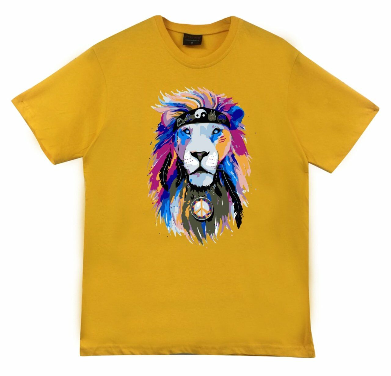 Aslan Kızılderili Peace Yingyang Baskılı T-shirt