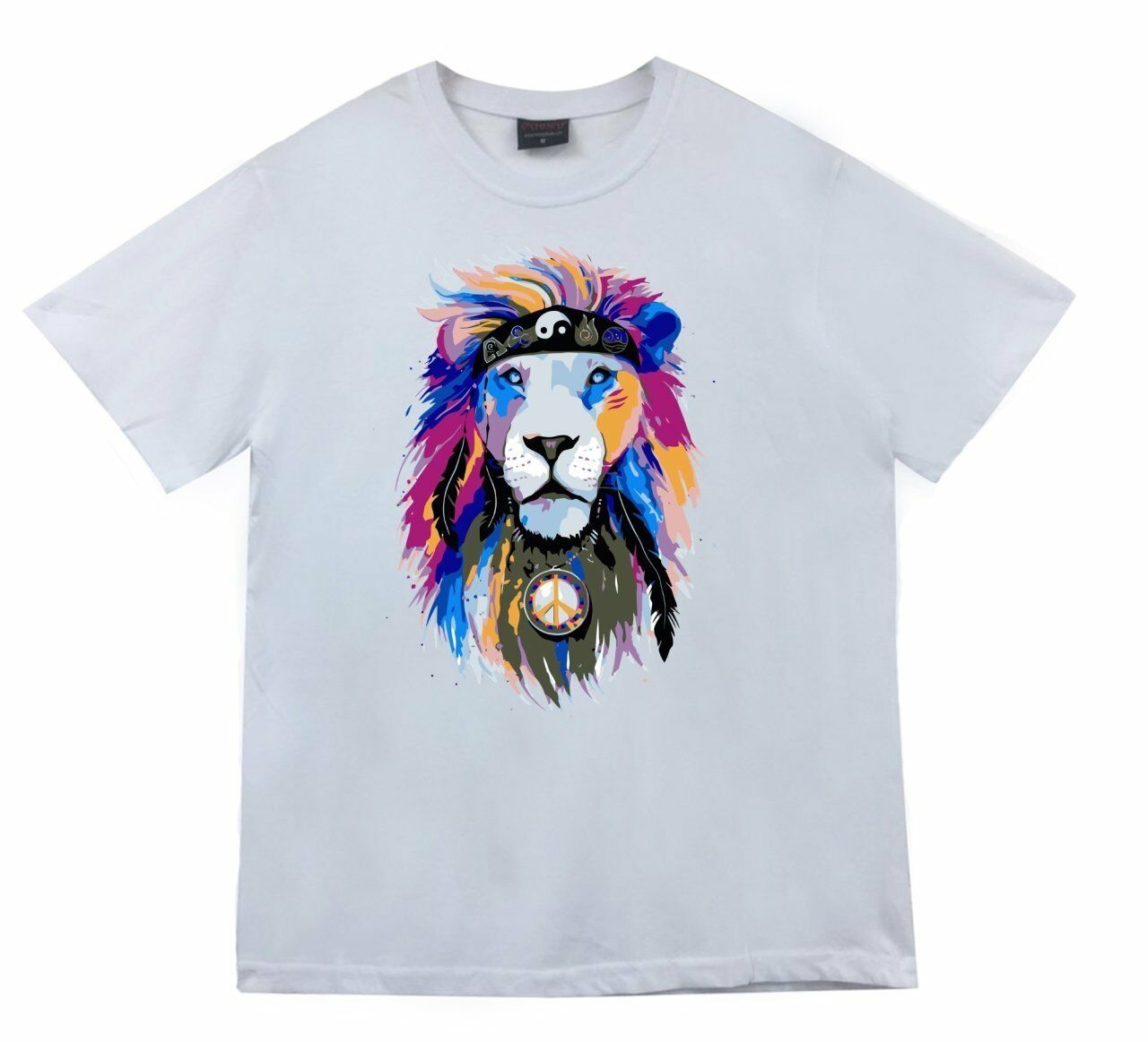 Aslan Kızılderili Peace Yingyang Baskılı T-shirt