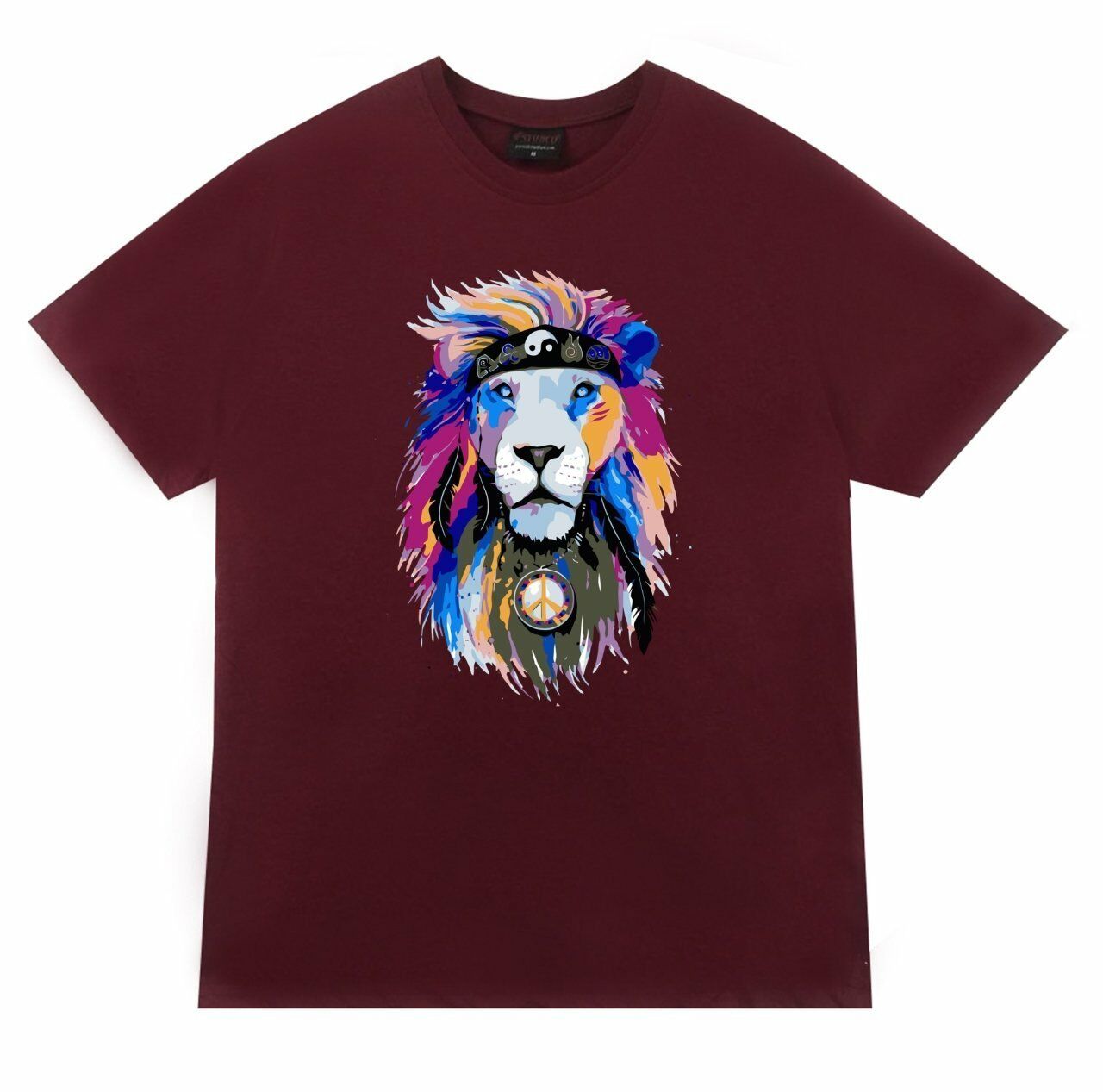 Aslan Kızılderili Peace Yingyang Baskılı T-shirt