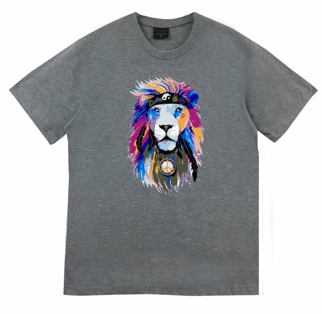 Aslan Kızılderili Peace Yingyang Baskılı T-shirt