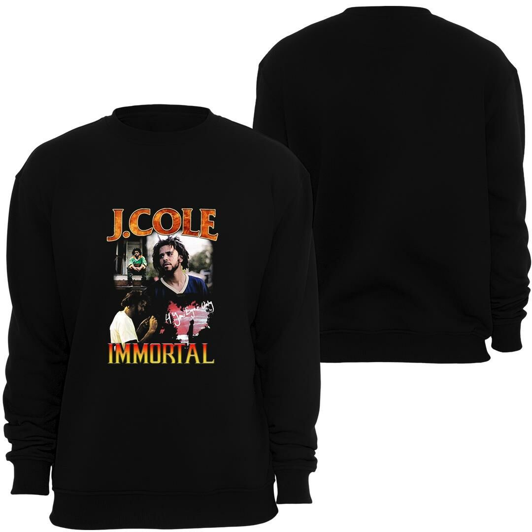J. Cole Baskılı Özel Tasarım Unisex Bisiklet Yaka Sweatshirt