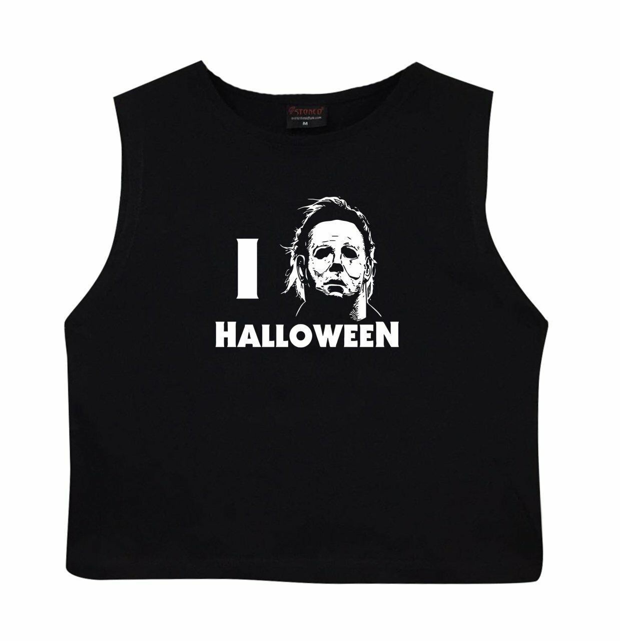 Halloween  Crop Top Baskılı Göbek Üstü-Yarım T-shirt