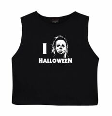 Halloween  Crop Top Baskılı Göbek Üstü-Yarım T-shirt