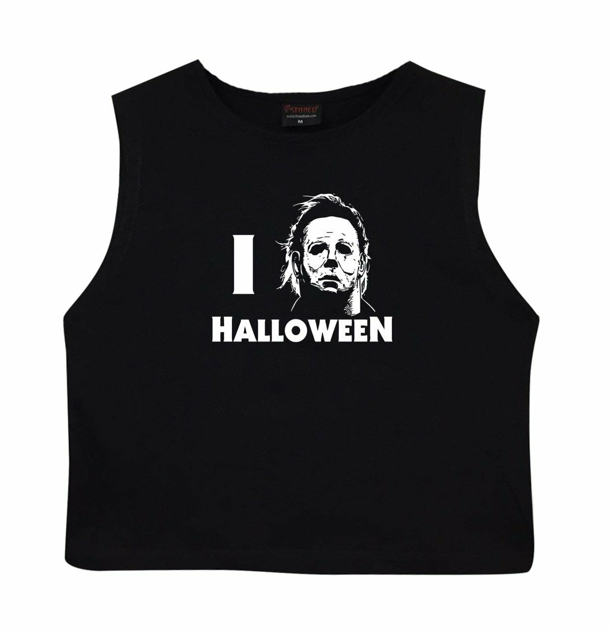 Halloween  Crop Top Baskılı Göbek Üstü-Yarım T-shirt