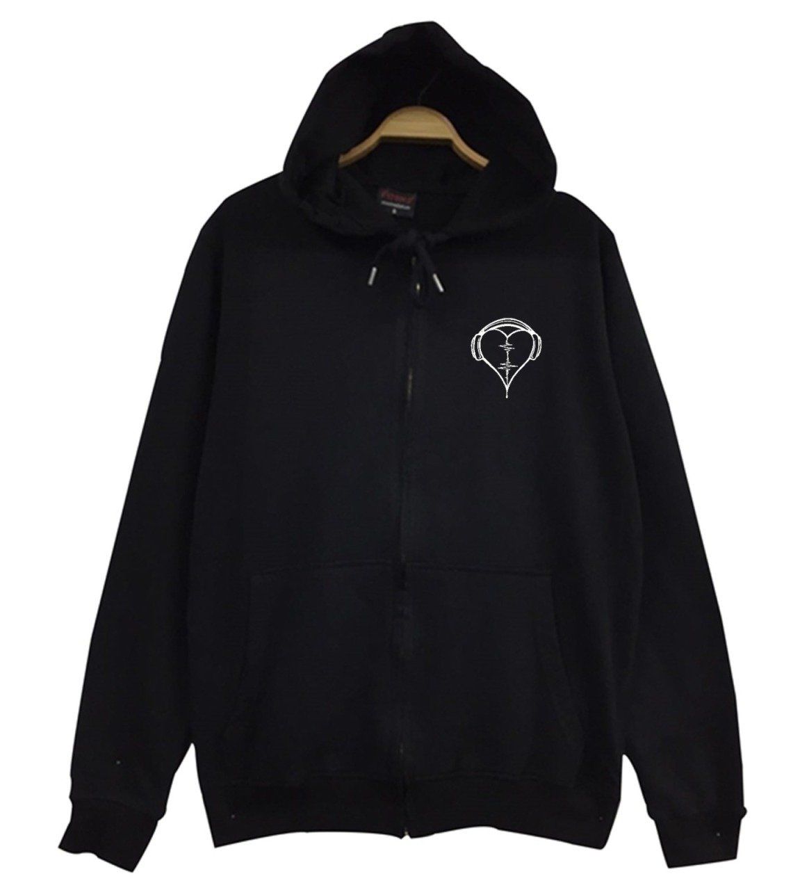 Kulaklık Kalp Ritim Müzik Baskılı Fermuarlı Sweatshirt