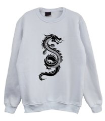 Ejderha Baskılı Sweatshirt BEYAZ - L