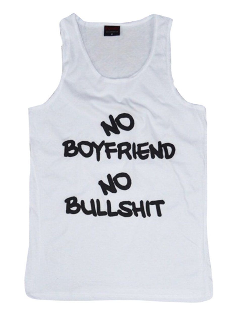 No Boyfriend No Bullshit Baskılı Sıfır Kol T-Shirt